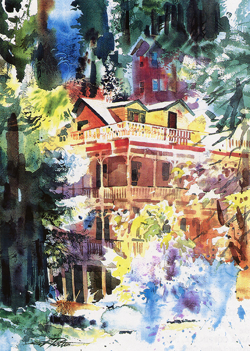 Water color painting of the Creek House, when it was a private residence, from the original owner's collection.
